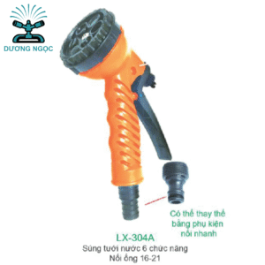 Vòi Phun LX-304A – Súng Tưới Nước 6 Chức Năng – Nối Ống 16–21mm