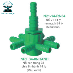 Phụ Kiện LDPE: NRT 34-8NHANH – Nối Ren Trong 34 Chia 8 Nhánh 14mm