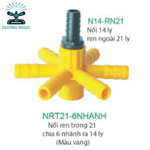 Phụ Kiện LDPE: NRT21-6NHANH – Nối Ren Trong 21 Chia 6 Nhánh 14mm